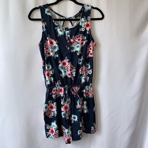 Yibock Womens Romper Navy with Floral Print Size S